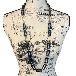 Elegant Blue Rectangular Link Necklace Gold Tone Chain Link Adjustable